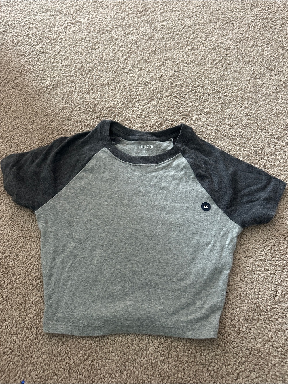 Hollister Grey Body with Black Raglan Sleeve Tee